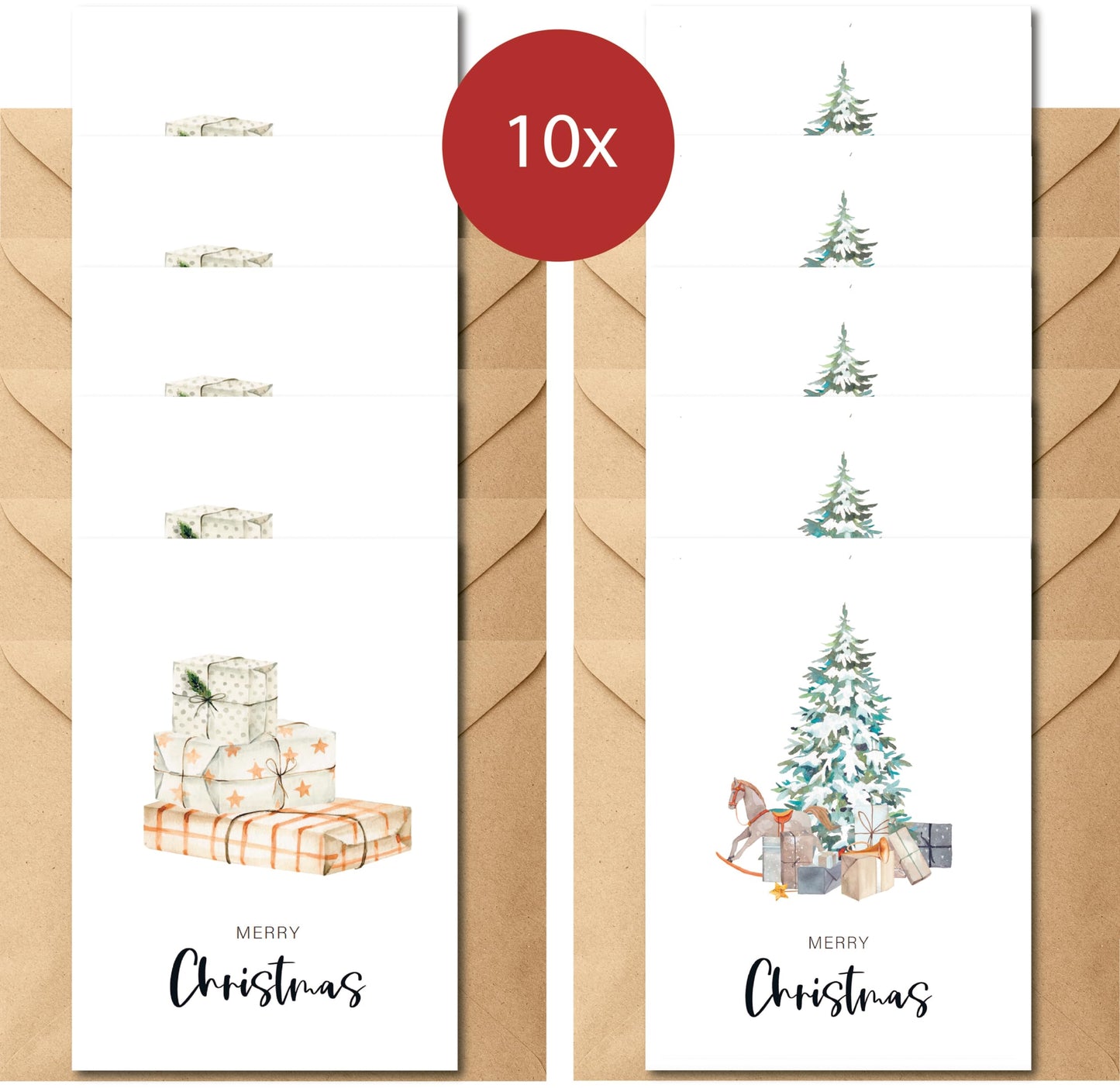 The Life Barn 10x Weihnachtskarten Set Merry Christmas | Weihnachten Karten mit Umschlag | Weihnachtspost