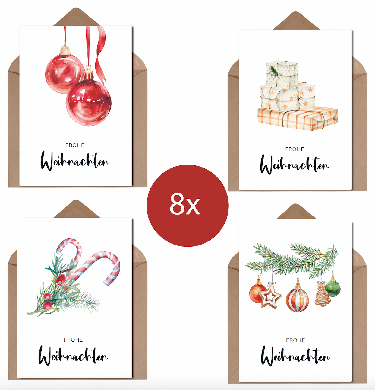 The Life Barn 8x Weihnachtskarten Set Frohe Weihnachten | Weihnachten Karten mit Umschlag | Weihnachtspost