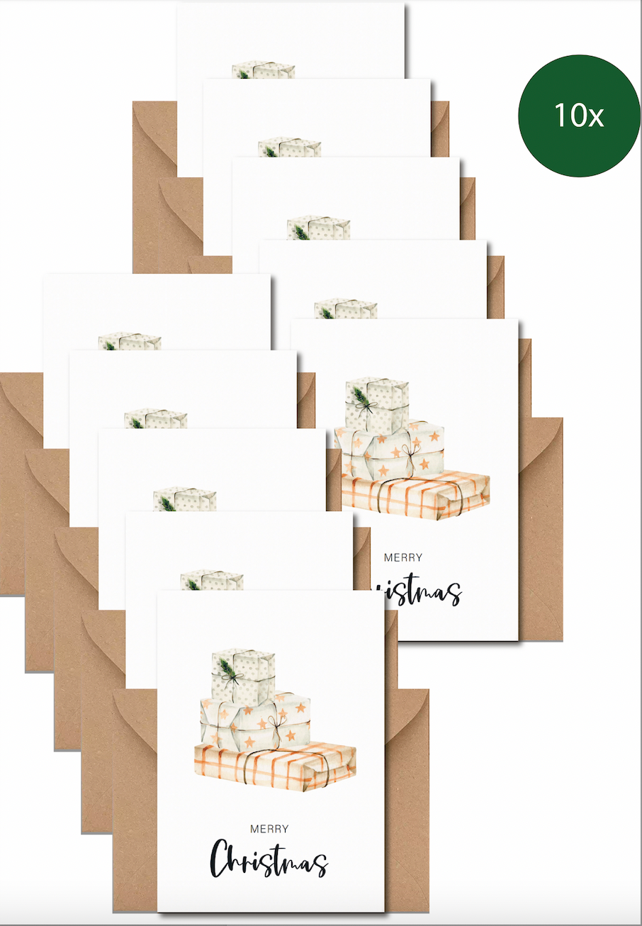 The Life Barn 10x Weihnachtskarten Set Merry Christmas | Weihnachten Karten mit Umschlag | Weihnachtspost